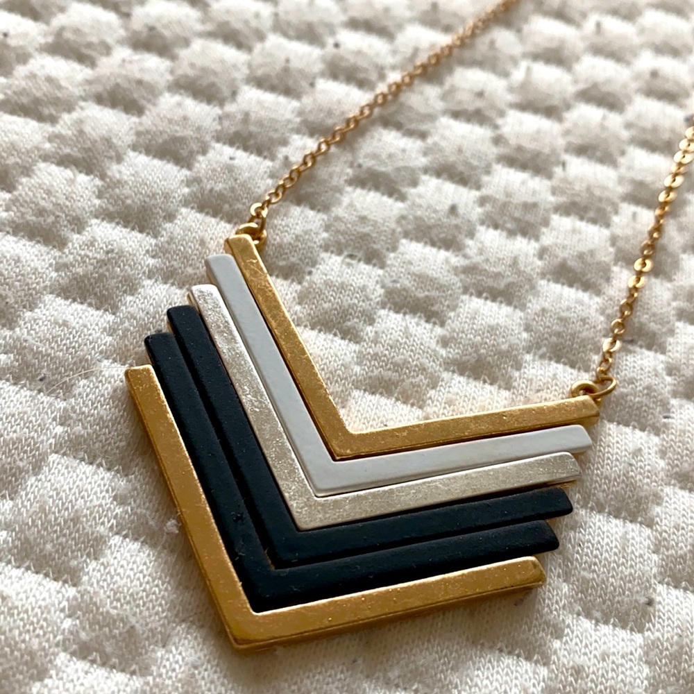 Gold,black & white arrow necklace